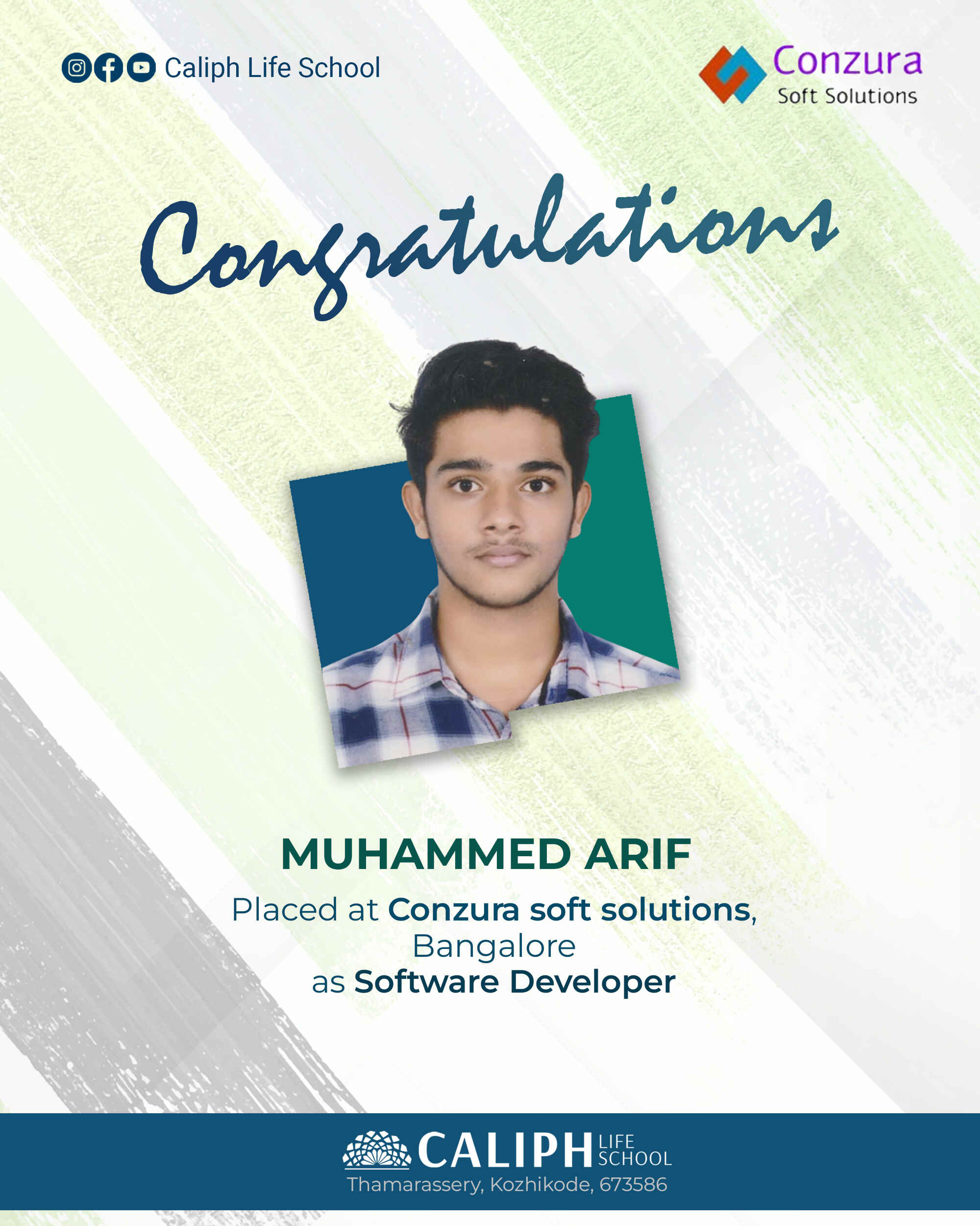 PLACED AT CONZURA SOFT SOLUTIONS AS SOFTWARE DEVELOPER, BANGALORE